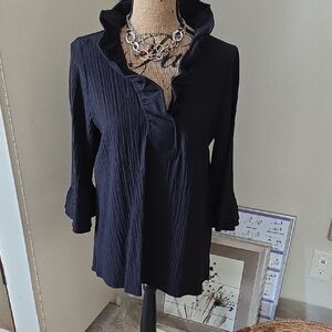 Soft Surroundings Black Ruffle Neck Blouse